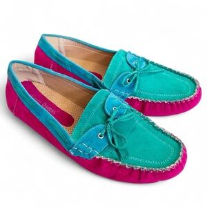 Pierre Dumas Colorblock Loafers Size 11 Pink Teal Slip On Flats